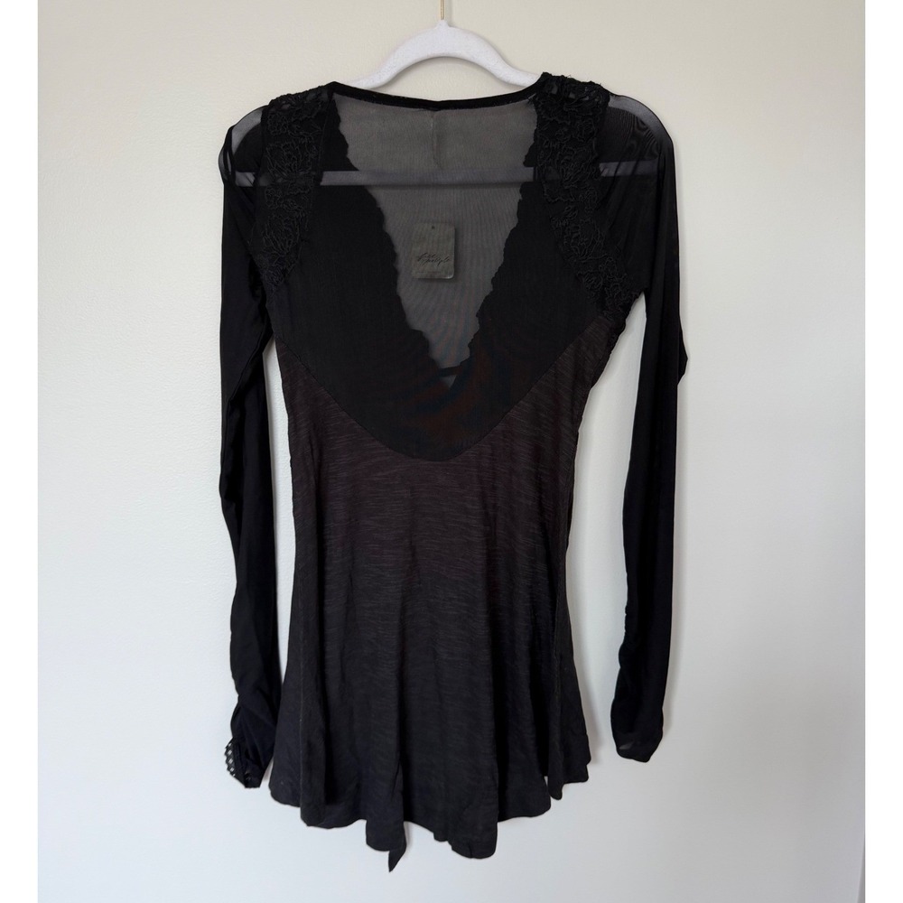 Free People Intimately Dark Motif Tunic Top Black Lace Mesh Long Sleeve XS NEW - Picture 3 of 5